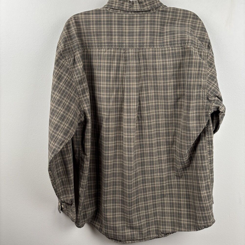 Carhartt Men Medium Olive Green Plaid Long Sleeve Button-Up w/ Leather Logo Tag - Picture 11 of 11
